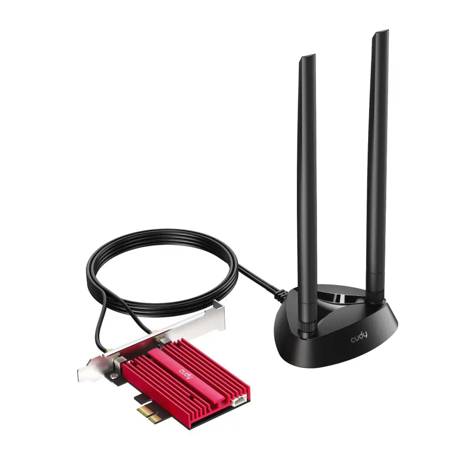 ⁨Karta sieciowa CUDY WE4000 AX5400 Wi-Fi 6/6E BT 5.2 Intel AX210NGW Radiator PCIe + Antena na kablu⁩ w sklepie Wasserman.eu