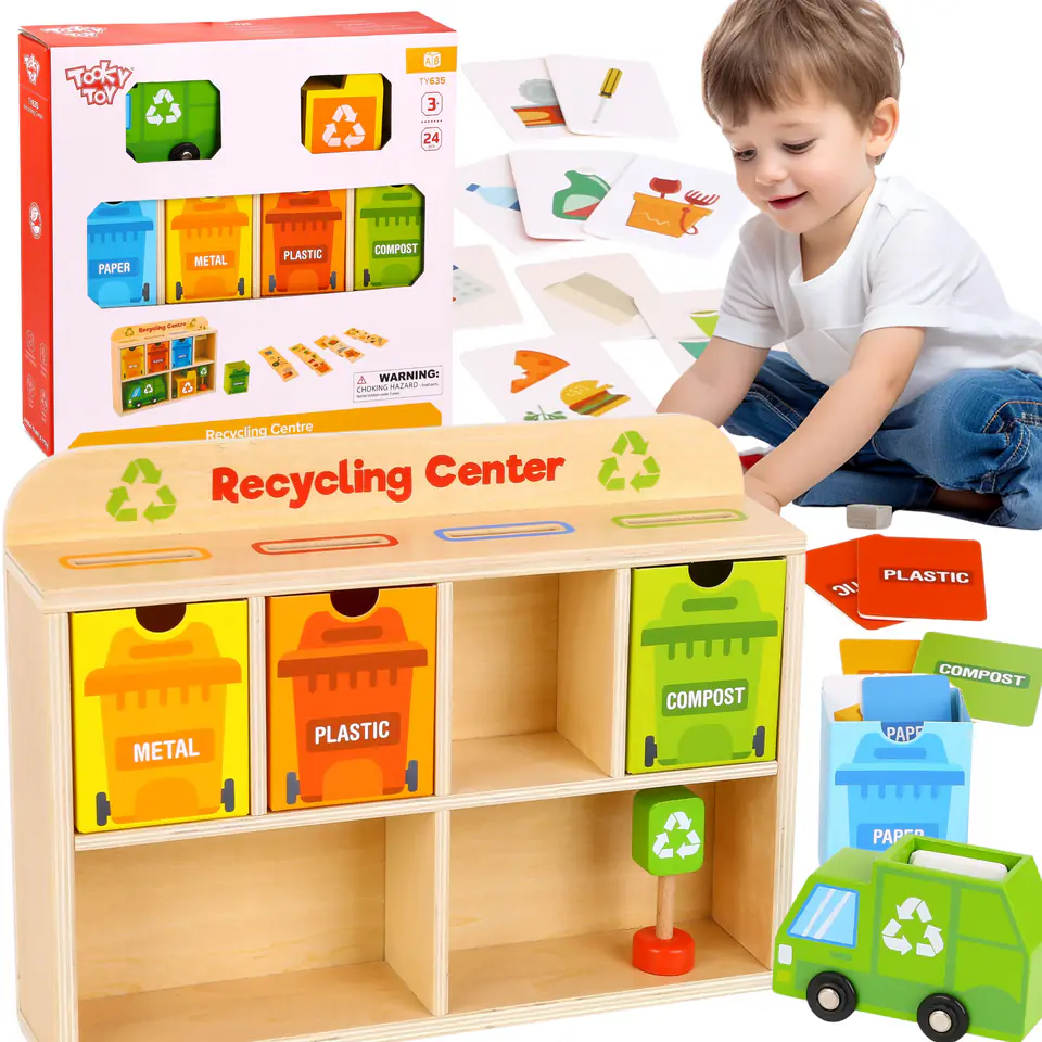 ⁨TOOKY TOY Drewniane Centrum Recyklingu Edukacyjny Sorter⁩ w sklepie Wasserman.eu