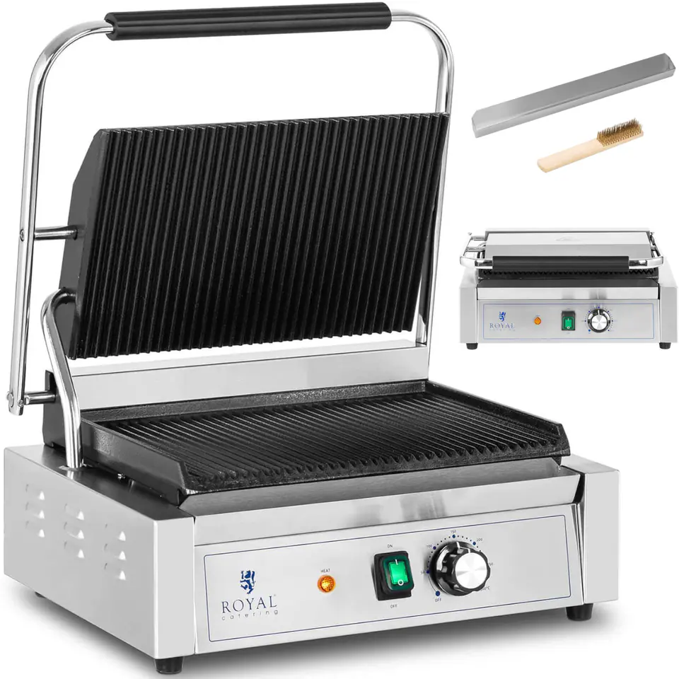 ⁨Grill kontaktowy elektryczny ryflowany 33 x 22 cm 2200 W⁩ w sklepie Wasserman.eu