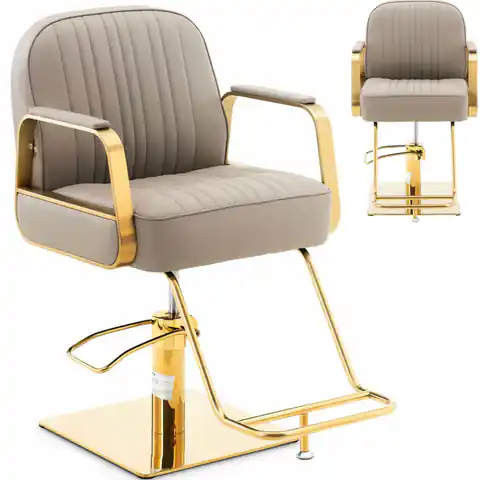 ⁨Fotel fryzjerski barberski kosmetyczny z podnóżkiem Physa STAUNTON - szary ze złotem⁩ w sklepie Wasserman.eu