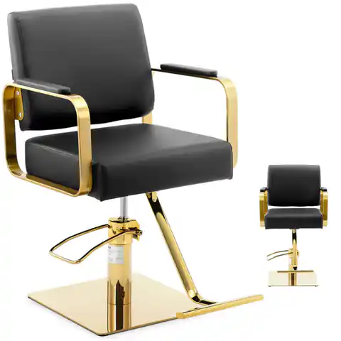 ⁨Fotel fryzjerski barberski kosmetyczny z podnóżkiem Physa OTLEY - czarny ze złotem⁩ w sklepie Wasserman.eu