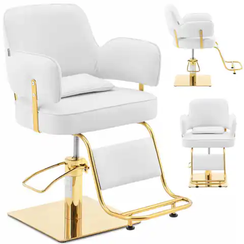 ⁨Fotel fryzjerski barberski kosmetyczny z podnóżkiem Physa OSSETT - biały ze złotem⁩ w sklepie Wasserman.eu