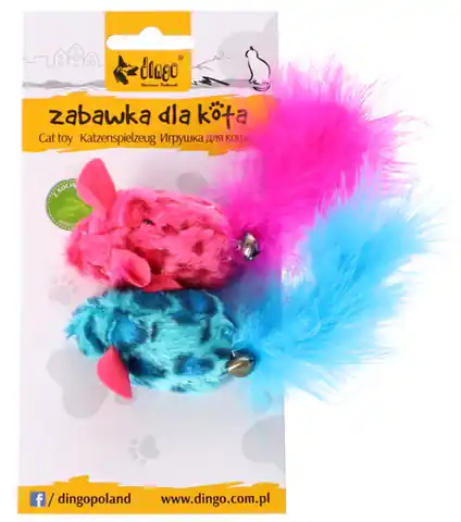 ⁨Dingo Zabawka dla kota - Kolorowe myszki 2szt różowa i niebieska⁩ w sklepie Wasserman.eu