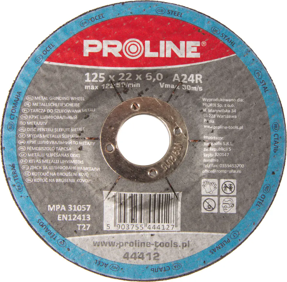 TARCZA DO SZLIFOWANIA METALU, T27, 230x6.0x22A24R PROLINE w sklepie Wasserman.eu