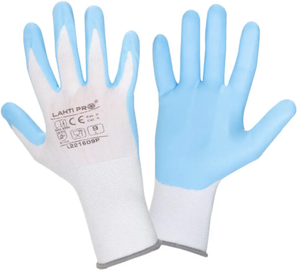 ⁨GLOVES NITRILE WHITE-BLUE L221609P, CARD, "9", CE, LAHTI⁩ at Wasserman.eu