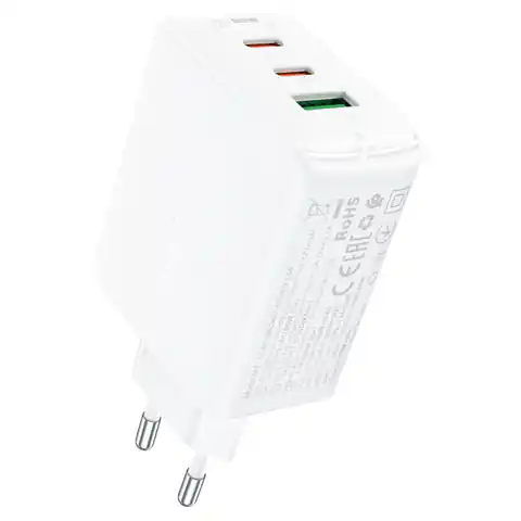 ⁨Szybka ładowarka sieciowa GaN 2x USB-C USB-A PPS PD QC4+ 65W biała⁩ w sklepie Wasserman.eu