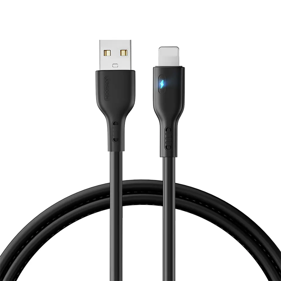 ⁨Kabel przewód do iPhone z diodą LED USB - Lightning 2.4A 1.2m czarny⁩ w sklepie Wasserman.eu
