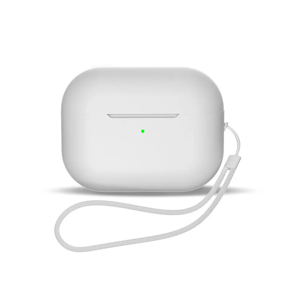 ⁨Silikonowe etui do słuchawek AirPods 1 / 2 + pasek smycz na nadgarstek białe⁩ w sklepie Wasserman.eu