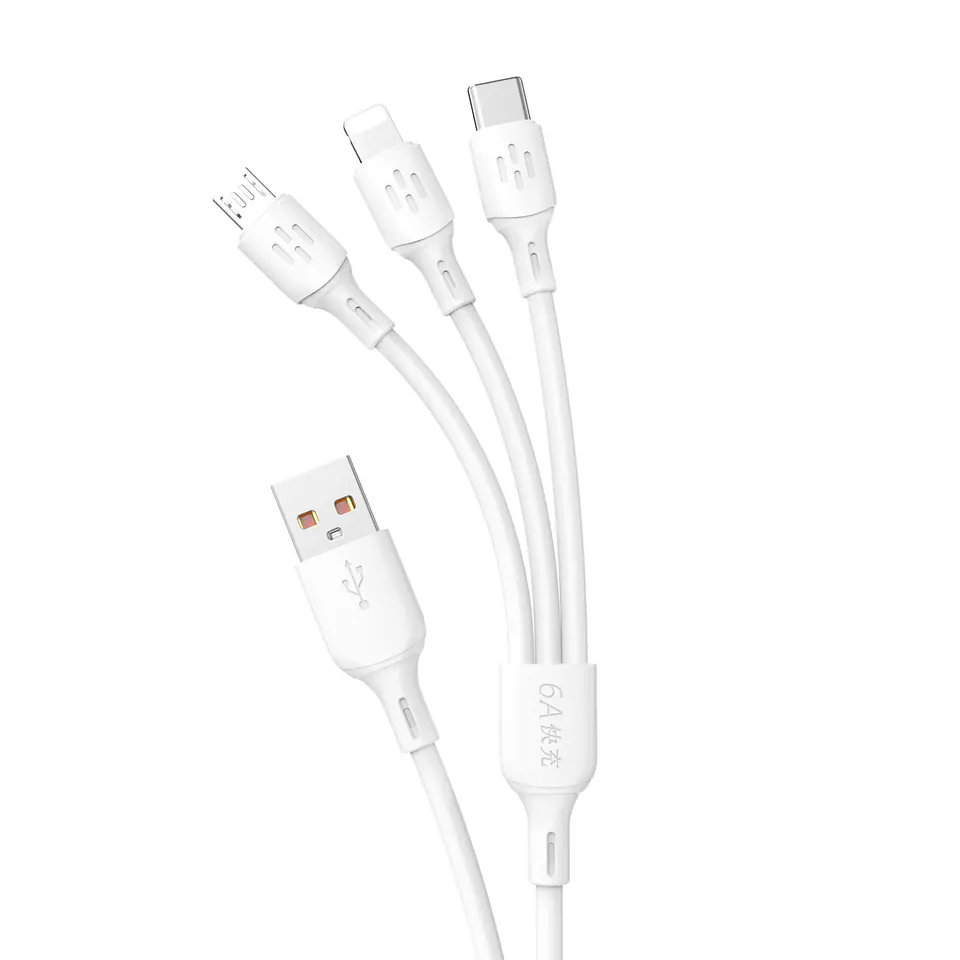 ⁨3w1 Kabel przewód USB-A do USB-C micro USB iPhone Lightning 480Mb/s 1.2m biały⁩ w sklepie Wasserman.eu
