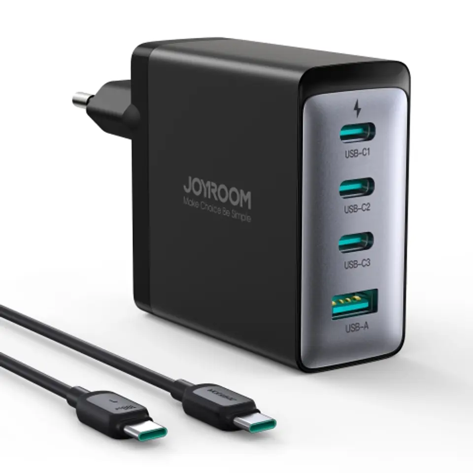 Ładowarka sieciowa GaN z kablem USB-C 3x USB-C USB-A 100W czarna w sklepie Wasserman.eu