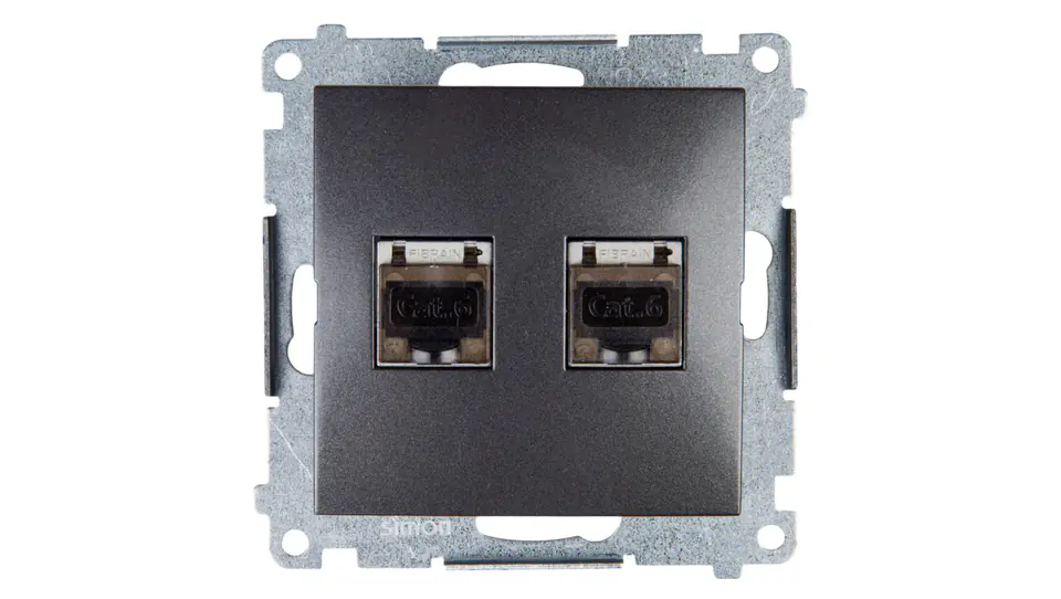 ⁨Simon 54 Computer socket 2xRJ45 cat.6 shielded with aperture anthracite D62E.01/48⁩ at Wasserman.eu