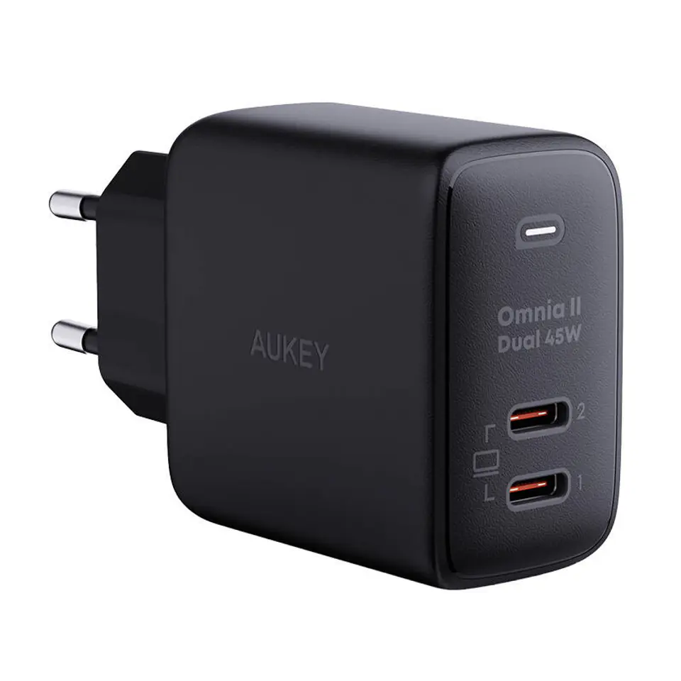 ⁨Ładowarka sieciowa Aukey PA-B4T,  2xUSB-C, 45W  (czarna)⁩ w sklepie Wasserman.eu