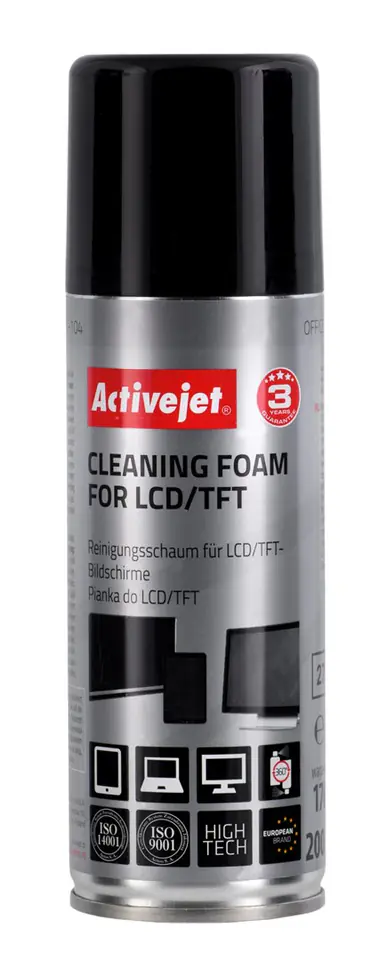 ⁨Activejet AOC-104 Pianka do czyszczenia matryc (200 ml) Antystatyczna pianka z aktywnymi cząsteczkami środków powierzchniowo-czynnych, usuwająca wszelkiego rodzaju zanieczyszczenia z wyświetlaczy ciekłokrystalicznych TFT w laptopach monitorach⁩ w sklepie Wasserman.eu