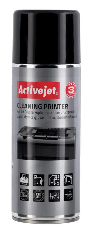⁨Activejet AOC-401 Preparat do czyszczenia drukarek, urządzeń (400 ml) Niezbędny w każdym biurze i każdym domu wyposażonym w drukarkę. Specjalny środek czyszczący w spray'u przeznaczony jest do delikatnego i skutecznego czyszczenia drukarek, kopiarek⁩ w sklepie Wasserman.eu