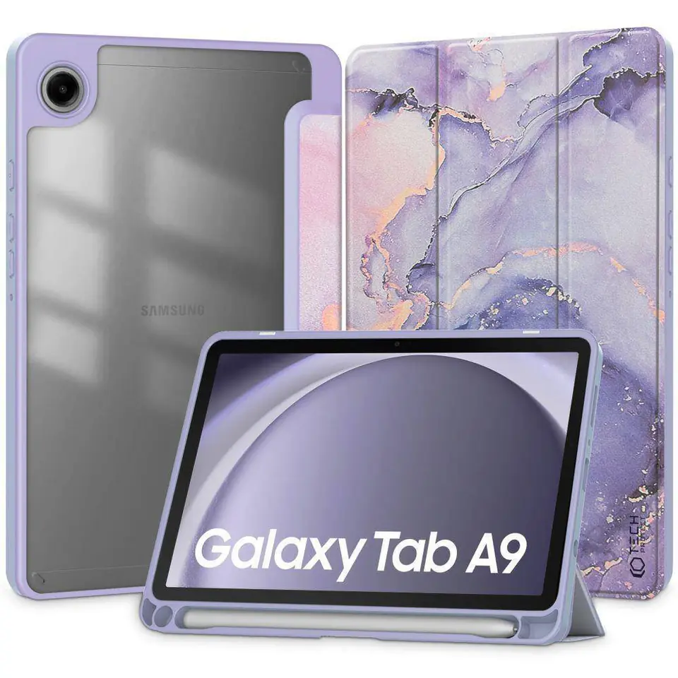 ⁨Etui SAMSUNG GALAXY TAB A9 8.7 Tech-Protect SC Pen Hybrid Marble fioletowe⁩ w sklepie Wasserman.eu