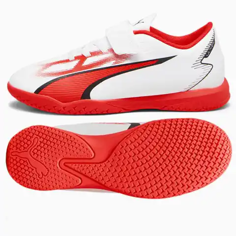 ⁨Buty piłkarskie Puma Ultra Play IT V Jr 107538 (kolor Biały. Czerwony, rozmiar 30)⁩ w sklepie Wasserman.eu