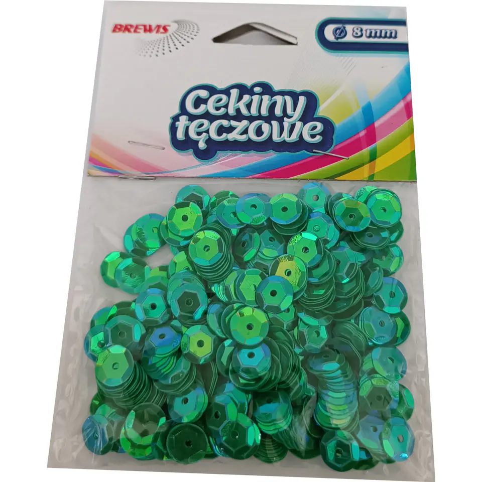 ⁨Cekiny tęczowe 8mm zielone pastel T100 BREWIS⁩ w sklepie Wasserman.eu