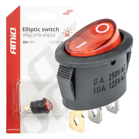 ⁨Włącznik przełącznik czerwonym owalny 12v 230v podświetlany bu01 amio-03612⁩ w sklepie Wasserman.eu