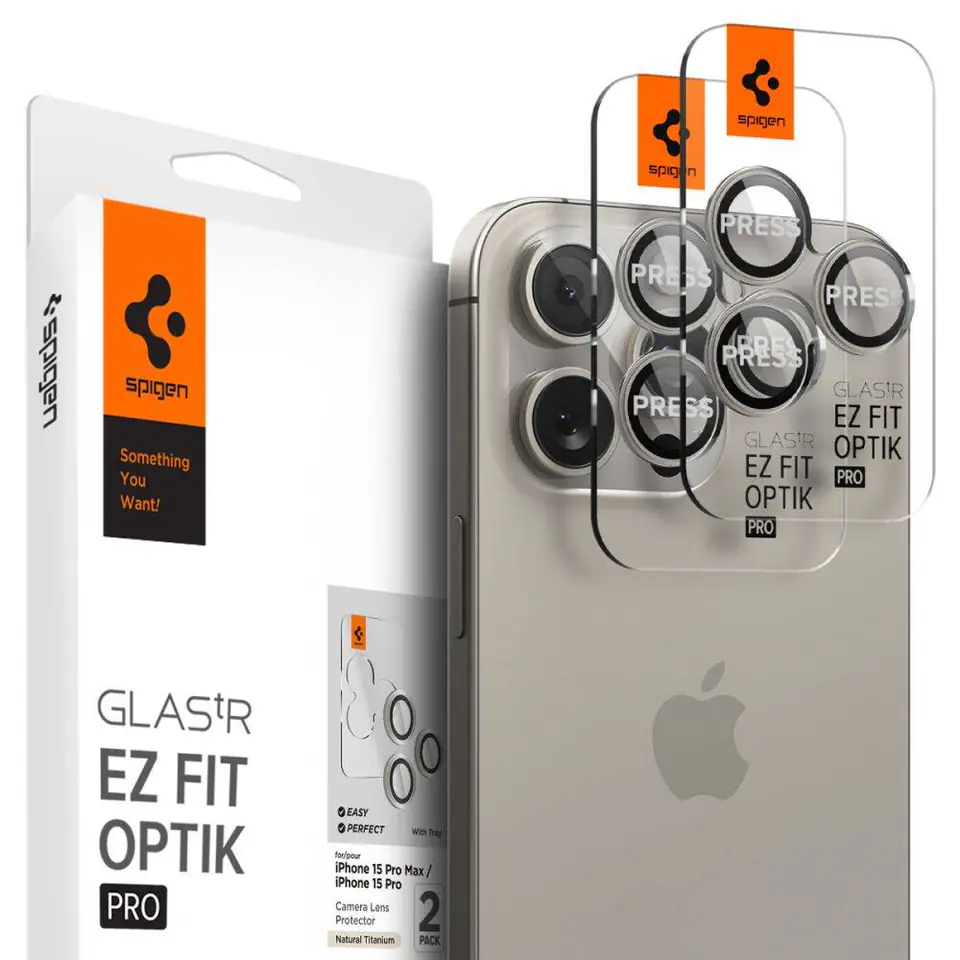 Osłona Aparatu IPHONE 14 PRO / 14 PRO MAX / 15 PRO / 15 PRO MAX Spigen Optik.TR Camera Protector 2-Pack Natural Titanium beżowe w sklepie Wasserman.eu
