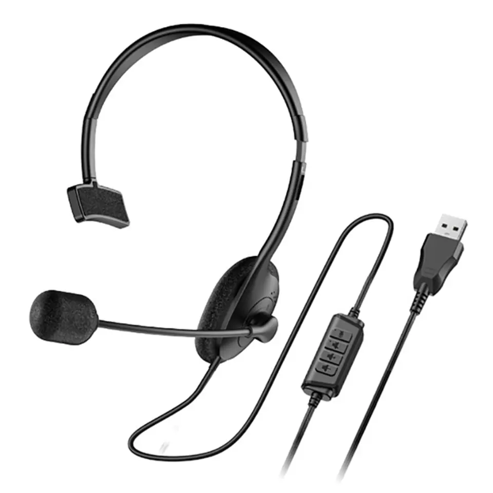 ⁨Genius HS-100U, słuchawki z mikrofonem, przewodowa, czarna, 2.0, Na głowę, USB⁩ w sklepie Wasserman.eu