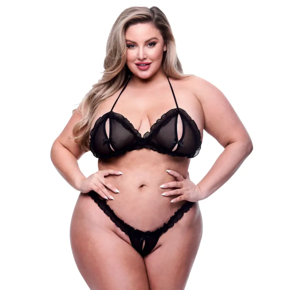 ⁨Baci Zestaw Queen Peek-a-boo Biustonosz + Stringi bezkrokowe czarny⁩ w sklepie Wasserman.eu