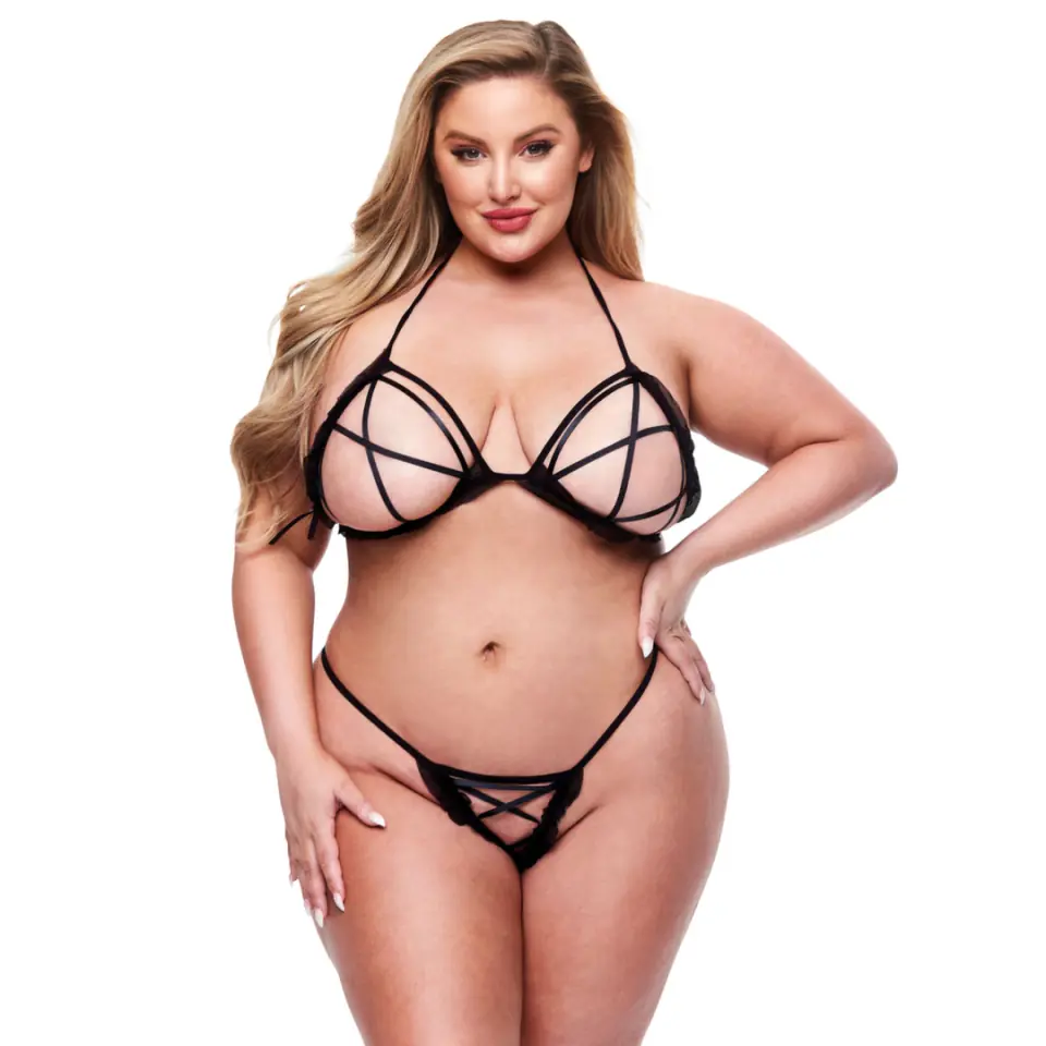 ⁨Baci Queen Czarny Komplet Dwuczęściowy Biustonosz Peekaboo + Stringi⁩ w sklepie Wasserman.eu