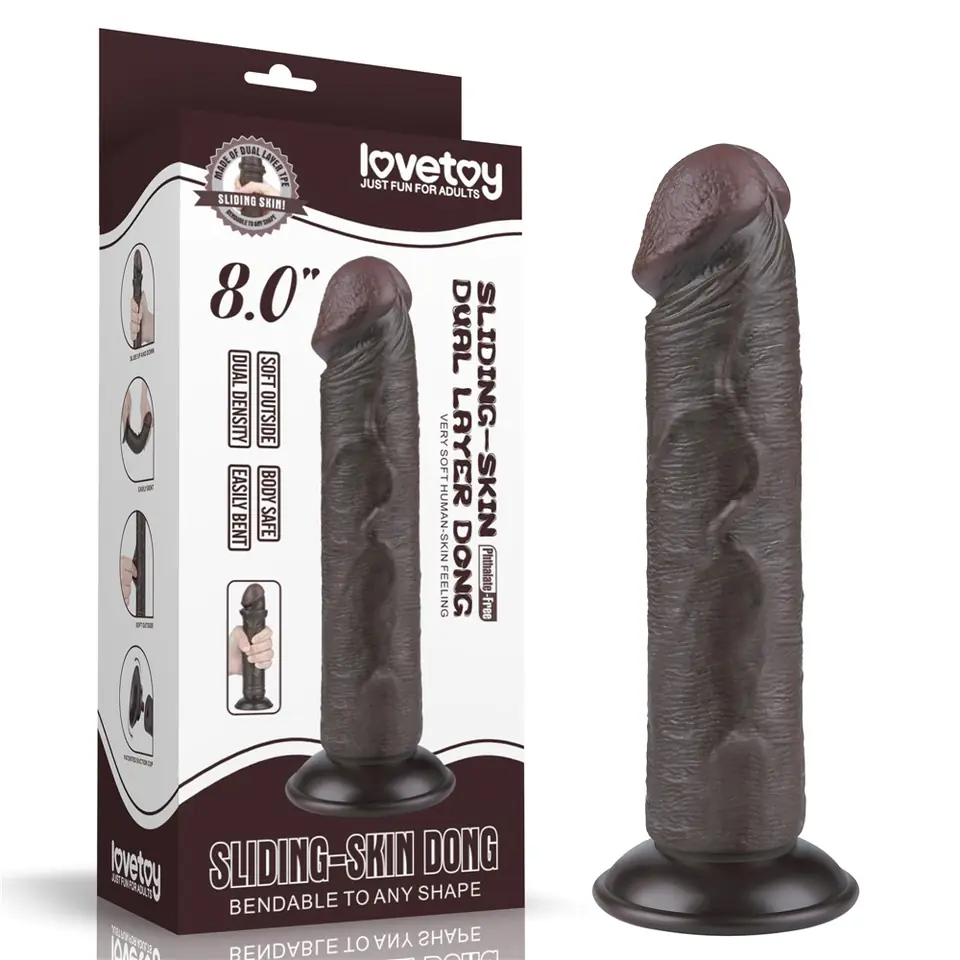 ⁨DILDO 8'' SLIDING SKIN DUAL LAYER DONG BLACK⁩ w sklepie Wasserman.eu