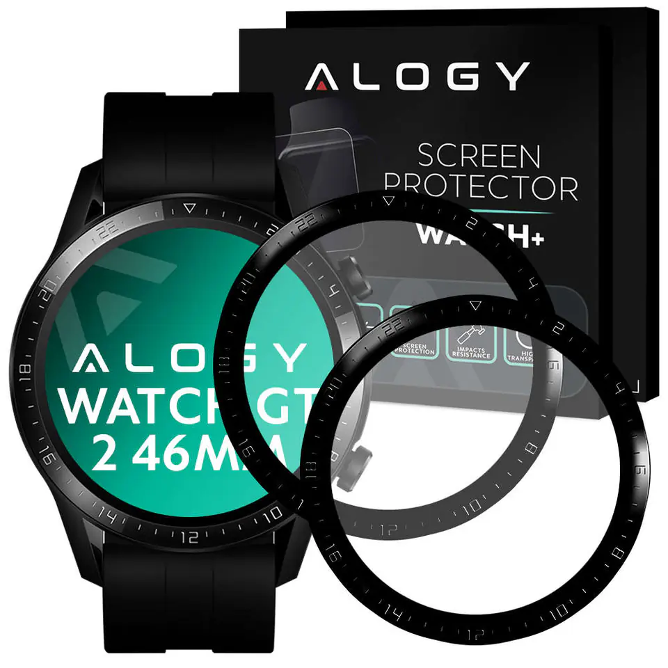 ⁨2x Elastyczne Szkło 3D Alogy do Huawei Watch GT 2 46mm Black⁩ w sklepie Wasserman.eu