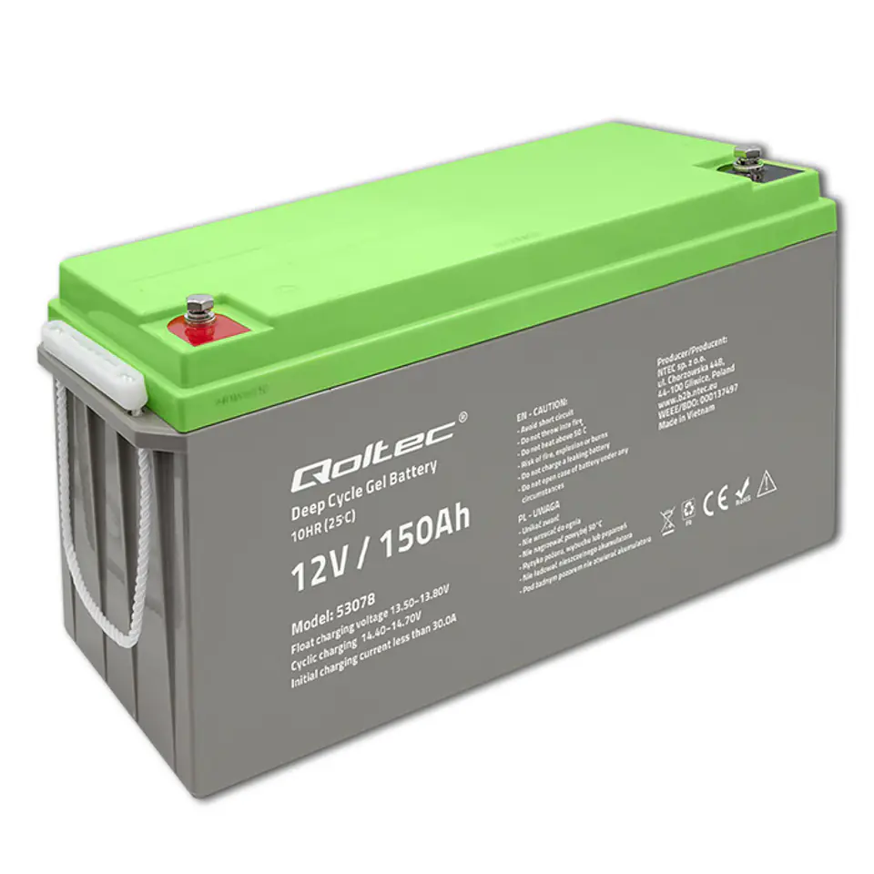 ⁨Qoltec 53078 Deep Cycle Gel battery| 12V | 150Ah | 44.5kg⁩ at Wasserman.eu