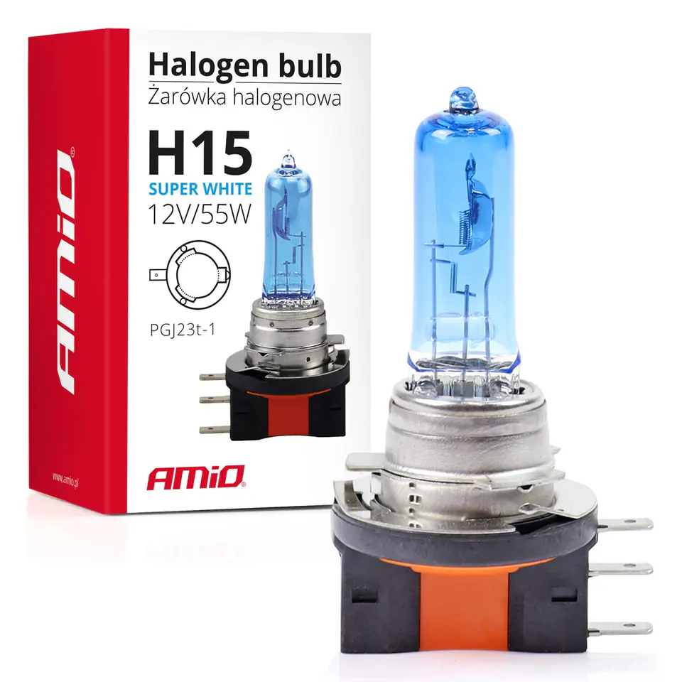 ⁨Żarówka halogenowa h15 12v 55w super white amio-01492⁩ w sklepie Wasserman.eu