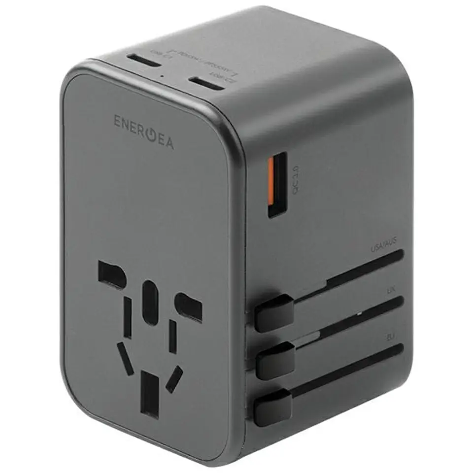 ⁨ENERGEA ład. siec. 1xUSB+2xUSB-C PD-PPS-QC 3.0 65W 1A2C adapter 4w1 US/UA/EU/UK szary/gunmetal Travelworld Adapter GaN65W⁩ w sklepie Wasserman.eu