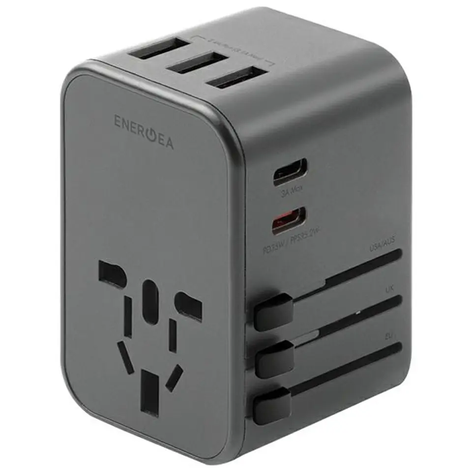 ⁨ENERGEA ład. siec. 3xUSB+2xUSB-C PD-PPS-QC 3.0 35.5W 3A2C adapter 4w1 US/UA/EU/UK szary/gunmetal Travelworld⁩ w sklepie Wasserman.eu