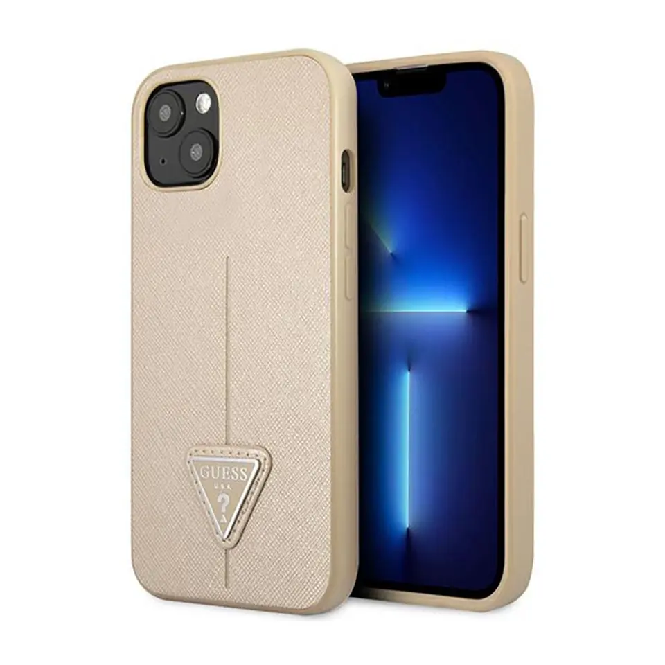 ⁨Guess GUHCP13SPSATLE iPhone 13 mini 5.4" beige/beige hardcase SaffianoTriangle Logo⁩ at Wasserman.eu