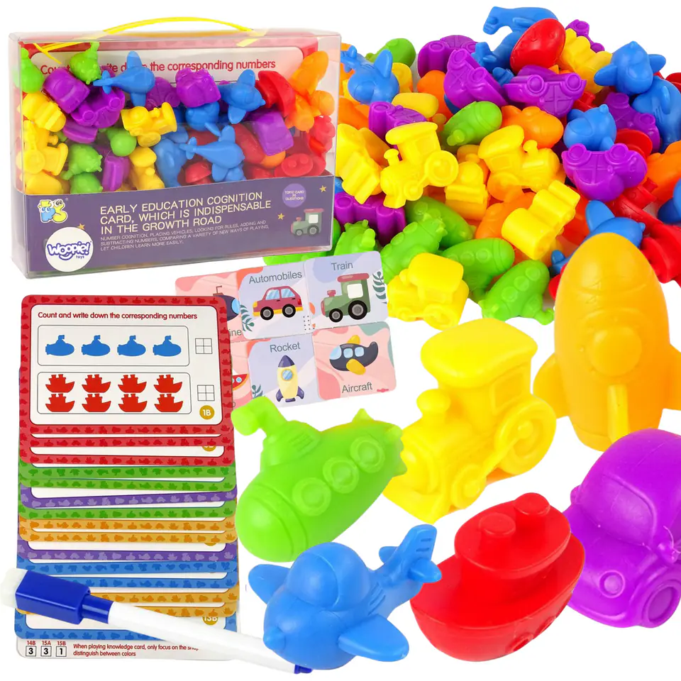 ⁨WOOPIE Zestaw Edukacyjny Nauka Liczenia Montessori Sorter Kolorów Pojazdy 83 el.⁩ w sklepie Wasserman.eu
