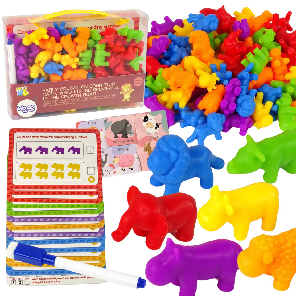 ⁨WOOPIE Zestaw Edukacyjny Nauka Liczenia Montessori Sorter Kolorów Zwierzęta 83 el.⁩ w sklepie Wasserman.eu