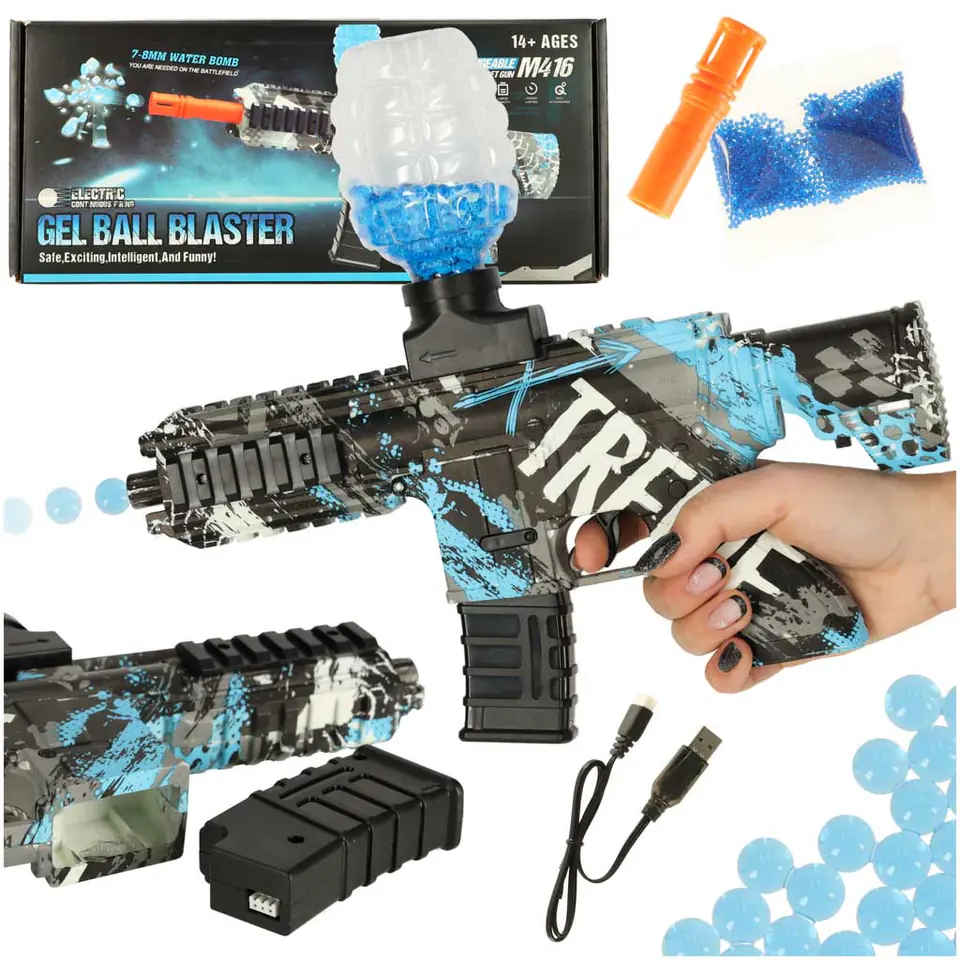 ⁨Pistolet na kulki żelowe wodne karabin niebieski zasilanie bateryjne USB 550szt. 7-8mm⁩ w sklepie Wasserman.eu