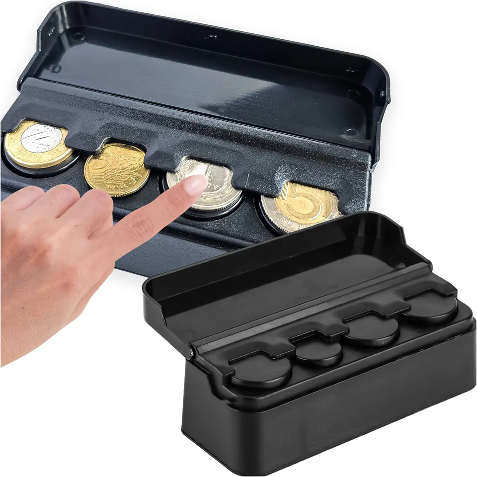 ⁨Kasetka na bilon bilonówka portfel organizer schowek na monety drobne do samochodu auta biura domu pudełko Alogy czarny⁩ w sklepie Wasserman.eu