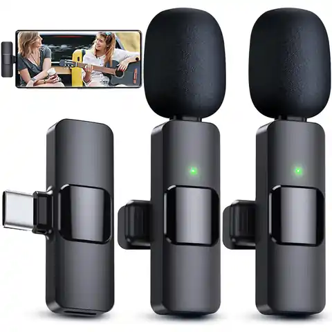 ⁨2x mikrofon krawatowy bezprzewodowy USB-C typ C Android iOS do telefonu tabletu małe mikrofony zestaw dwóch mikrofonów⁩ w sklepie Wasserman.eu
