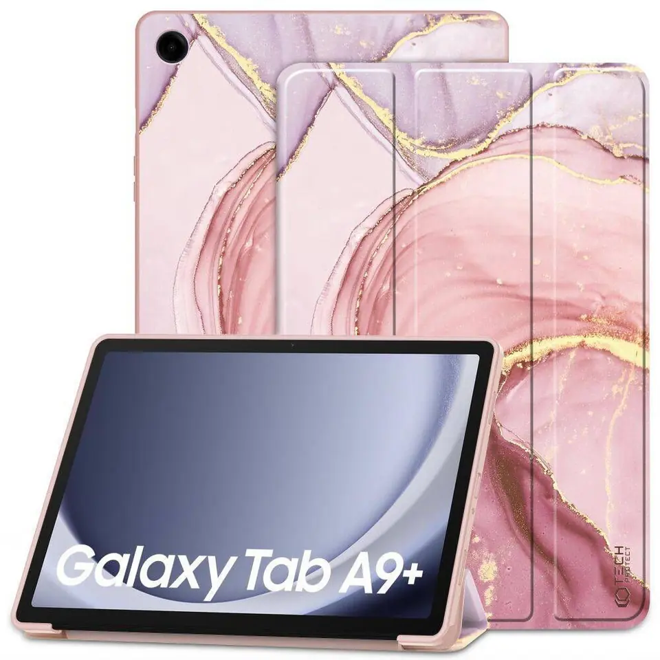 ⁨Etui SAMSUNG GALAXY TAB A9+ Tech-Protect SmartCase Marble różowe⁩ w sklepie Wasserman.eu