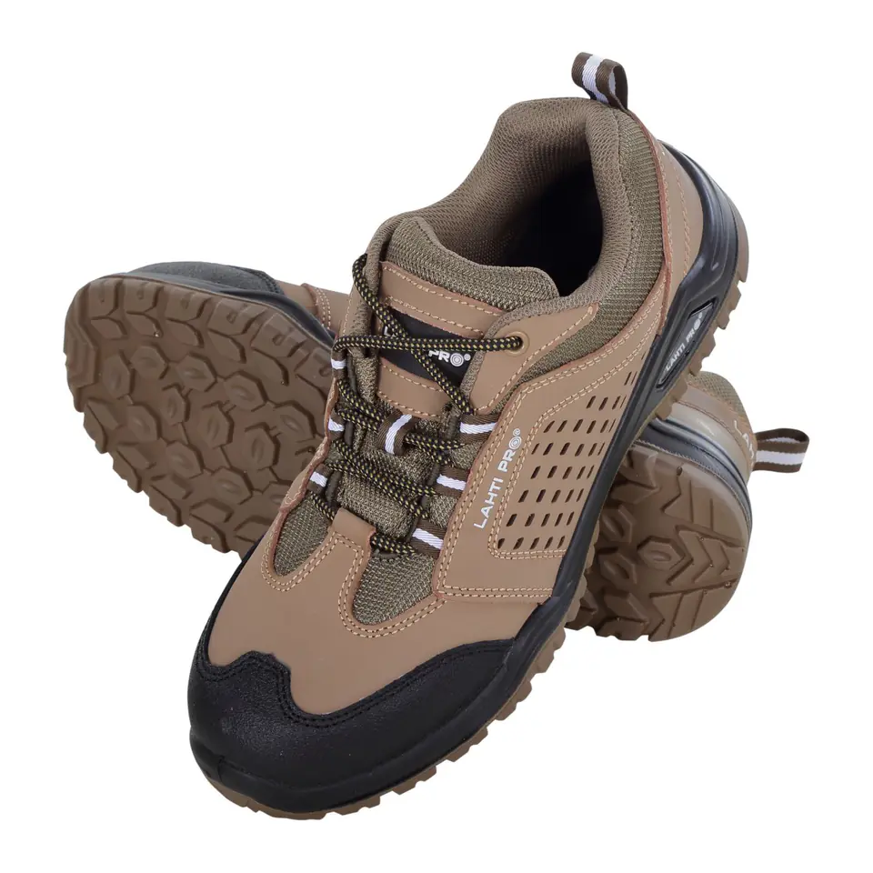 ⁨SHOES WITH HOLES, NUBUCK, BEIGE-BLACK, S1 SRA, "45",CE,LAHTI⁩ at Wasserman.eu