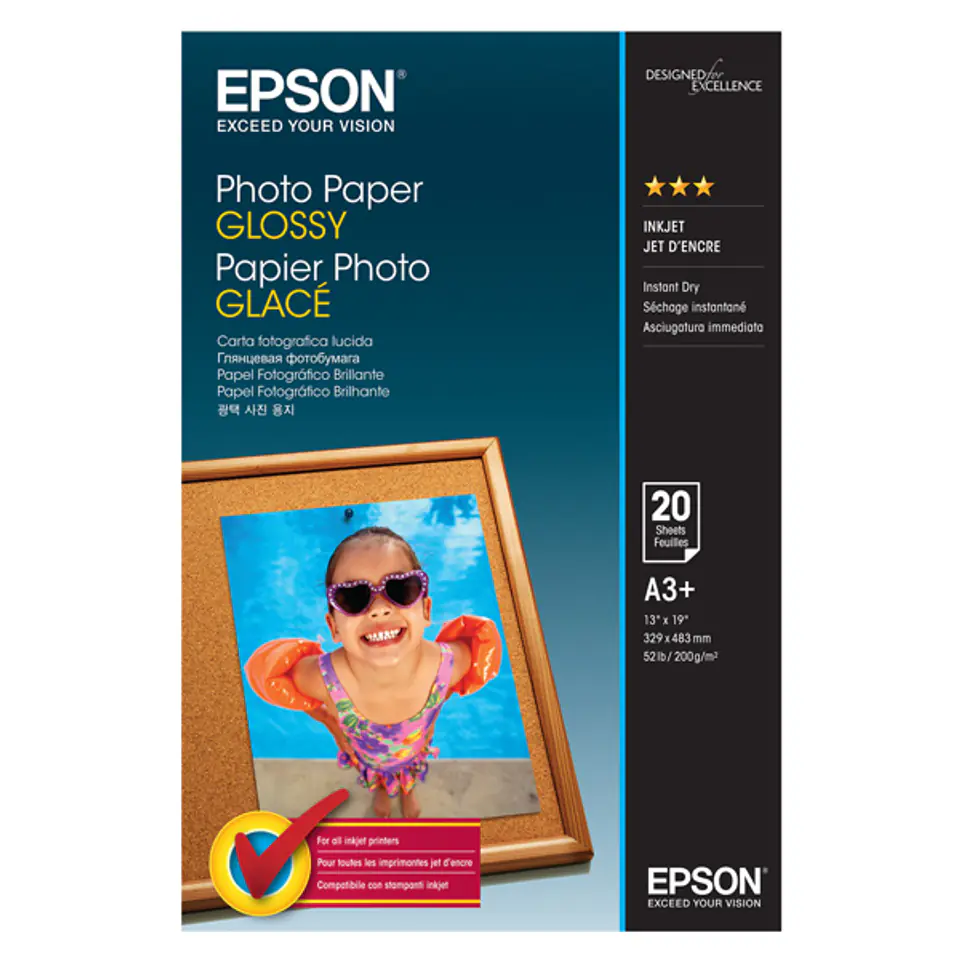 ⁨Epson Photo Paper Glossy, C13S042535, foto papier, połysk, biały, A3+, 200 g/m2, do drukarek atramentowych⁩ w sklepie Wasserman.eu