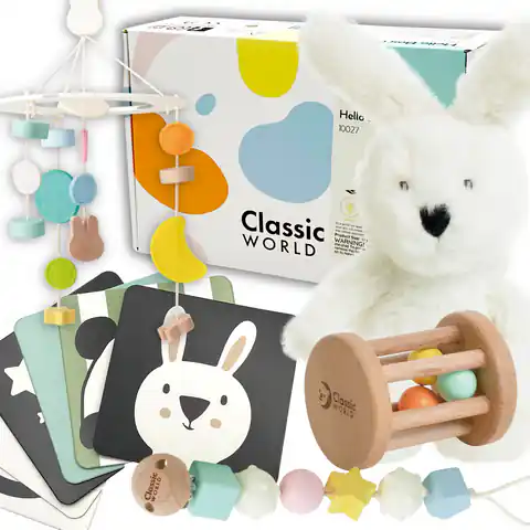 ⁨CLASSIC WORLD Pastelowy Zestaw dla Niemowląt Box Pierwsze Zabawki od 0 do 6 miesiąca⁩ w sklepie Wasserman.eu