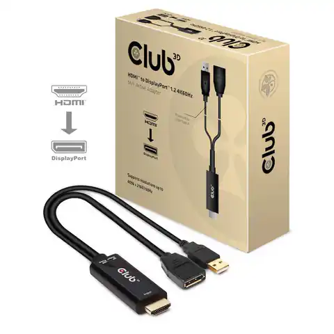 ⁨CLUB3D HDMI 2.0 TO DISPLAYPORT 1.2 4K60HZ HDR M/F ACTIVE ADAPTER Black⁩ at Wasserman.eu
