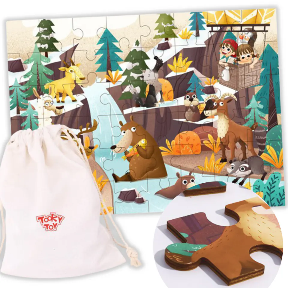 ⁨TOOKY TOY Puzzle z Woreczkiem Układanka Alpejskie Zwierzęta i Krajobraz 49 el.⁩ w sklepie Wasserman.eu
