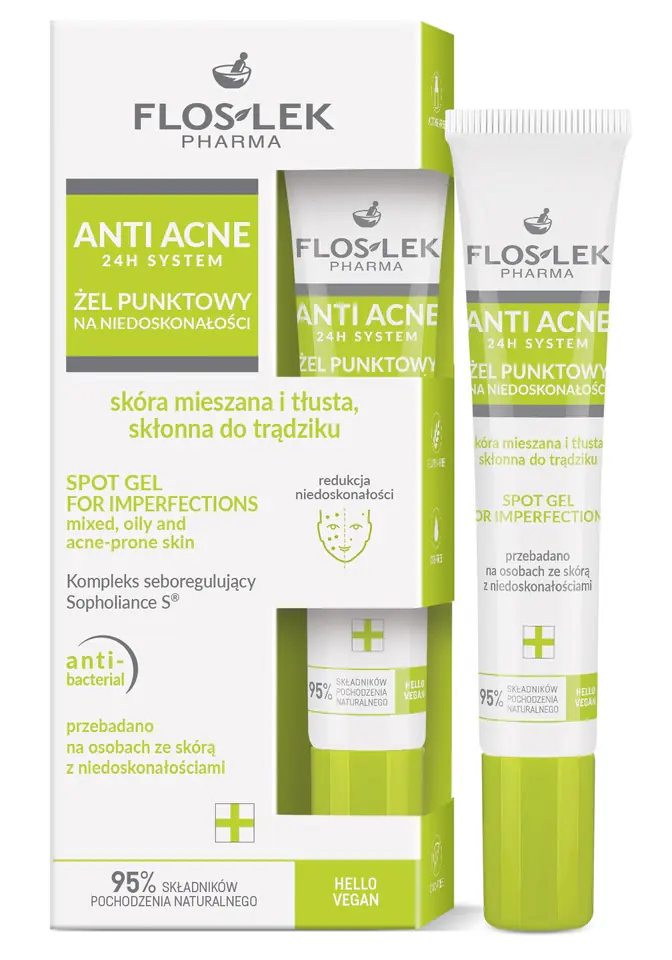 ⁨FLOSLEK ANTI ACNE Żel punktowy na niedoskonałości do skóry mieszanej, tłustej i skłonnej do trądziku 20 ml⁩ w sklepie Wasserman.eu