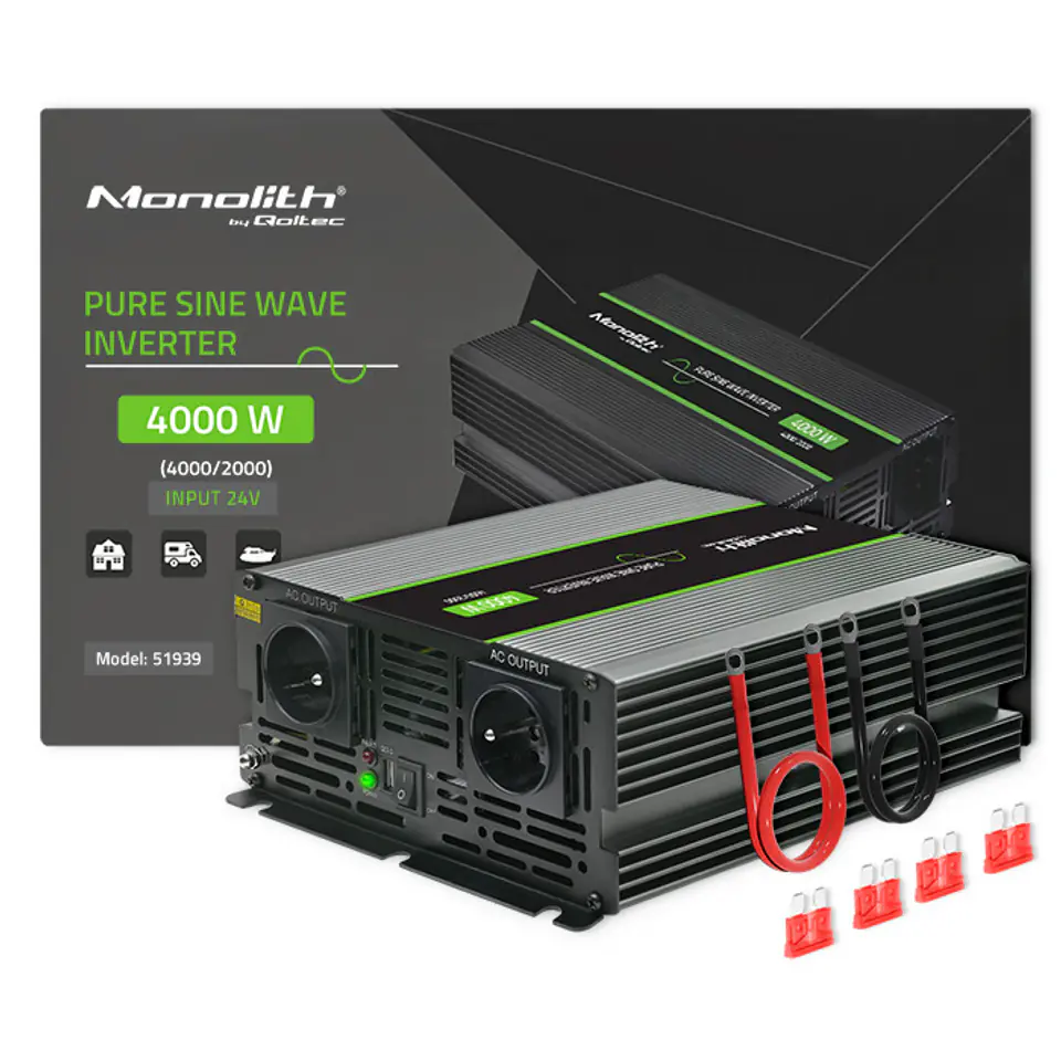 ⁨Qoltec Przetwornica napięcia Monolith | 2000W | 4000W | 24V na 230V | Czysty Sinus⁩ w sklepie Wasserman.eu