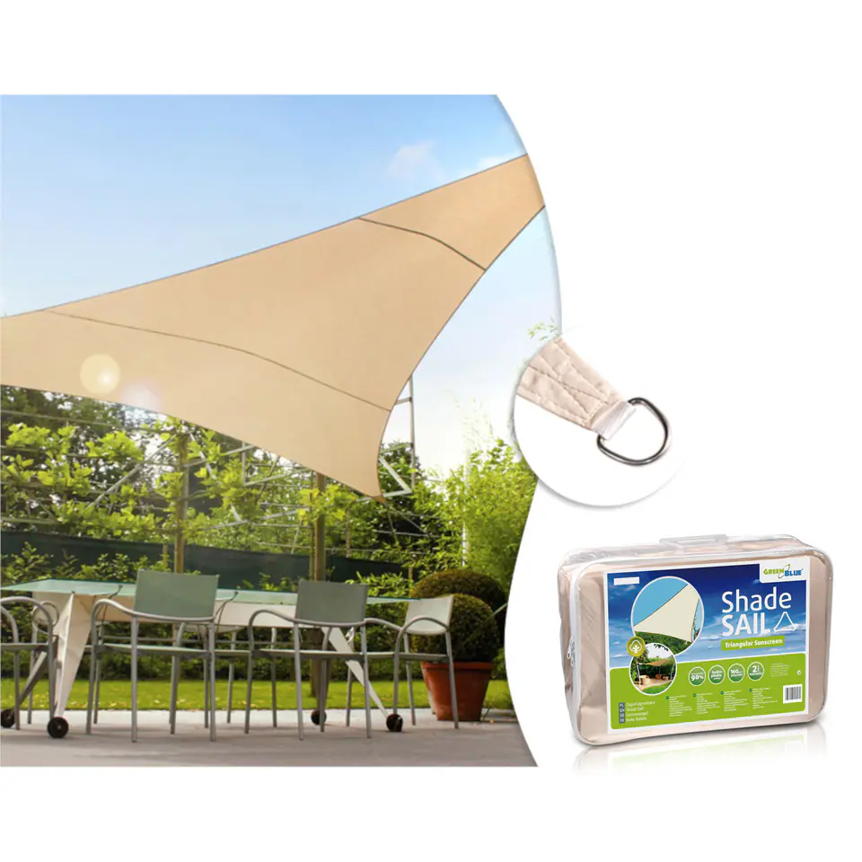 ⁨Garden Sail UV Shader Polyester 4m Triangle GreenBlue GB501 Cream Water-repellent Surface⁩ at Wasserman.eu