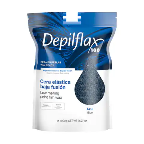 ⁨Depilflax 100 elastyczny wosk do depilacji o niskiej temperaturze topnienia perłowy azul 1000 g⁩ w sklepie Wasserman.eu