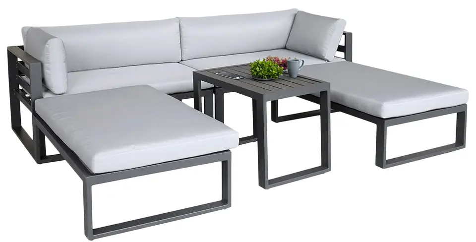 ⁨Zestaw mebli ogrodowych SANTO szary aluminium⁩ w sklepie Wasserman.eu