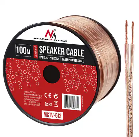 ⁨Kabel głośnikowy transparent PVC Maclean, 2*1.5mm2 / 48*0.20 CCA 3,5*7,0mm, 100m, MCTV-512⁩ w sklepie Wasserman.eu